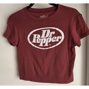 Dr Pepper T-Shirt Women M Maroon Cotton Graphic Tee Short Sleeve Casual Crop Top